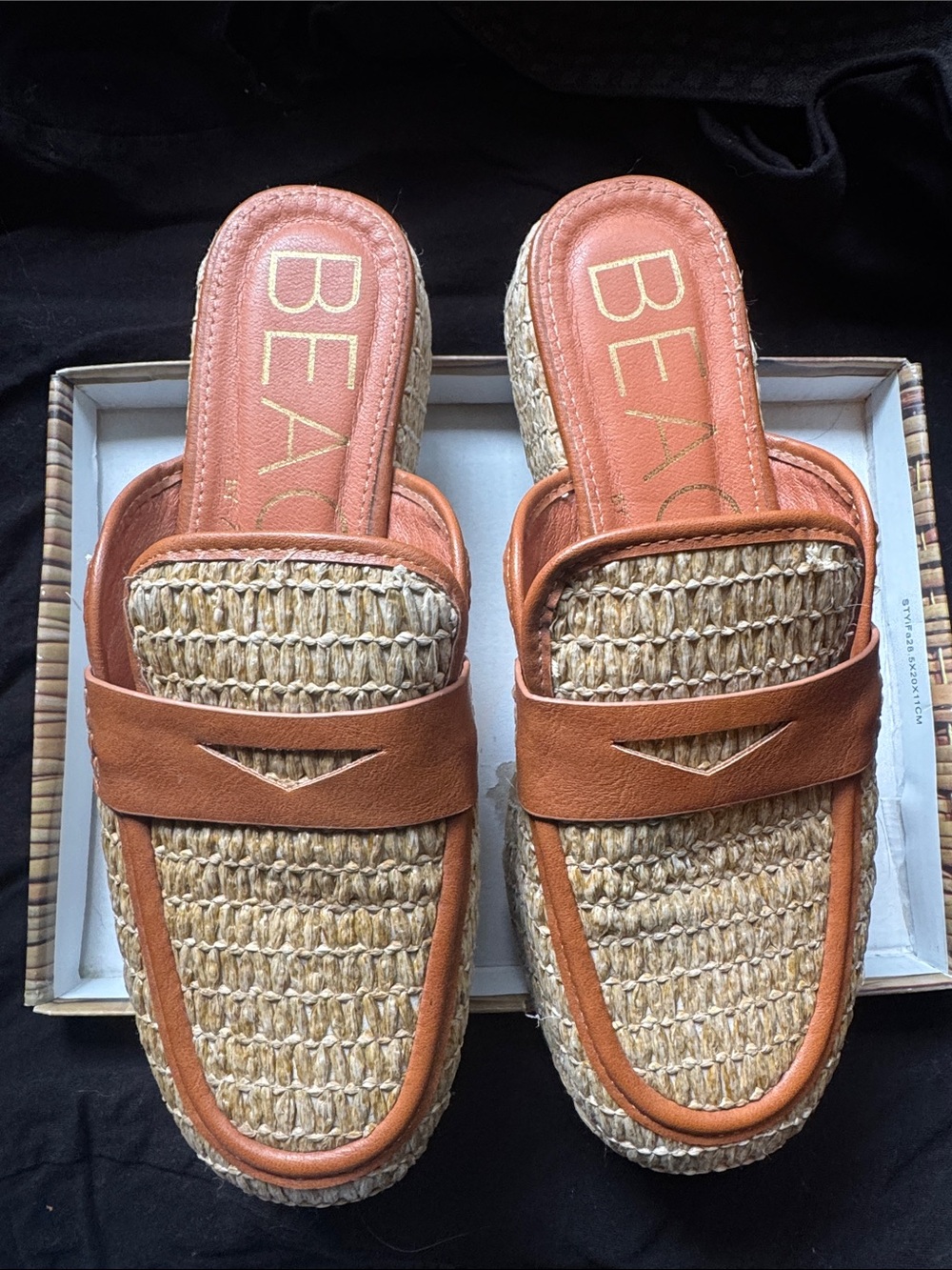 Beacon Tan Woven Slip-On Mules with Leather Trim